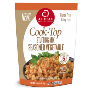 Aleia's Cook Top Stuffing Mix Seasoned Vegetable Image prepared in a pan