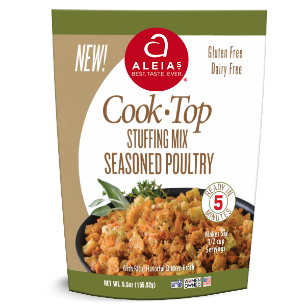 Aleia's Cook Top Stuffing Mix, Seasoned Poultry Front of Package Image