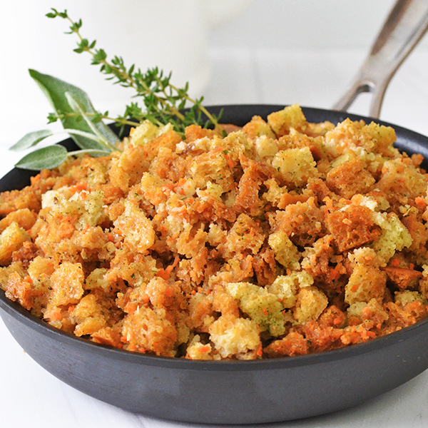 Aleia's Cook Top Stuffing Mix Seasoned Poultry prepared in a pan Image