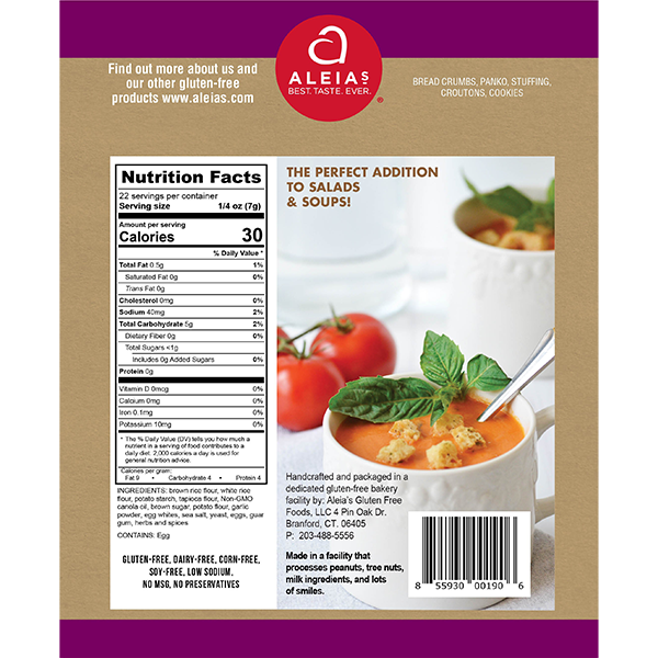 Aleia's Gluten-Free Garlic Salad Croutons back of package image
